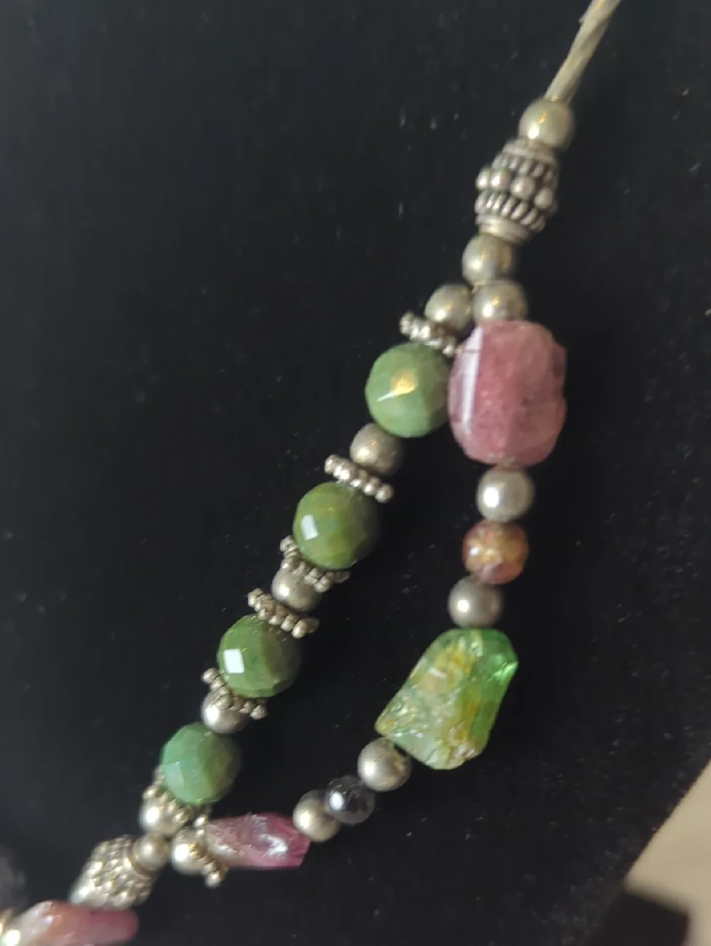 Sterling Silver Ruby Zoisite Statement Necklace, Artisan Gemstone Pendant